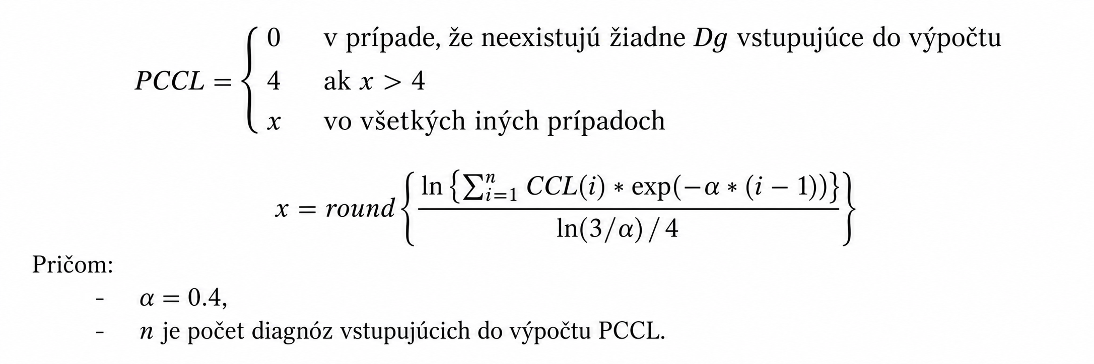 Vzorec na výpočet PCCL